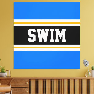 SWIM Bod Bright Blue Schwarz-weiß Gelbe Streifen Leinwanddruck