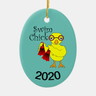 Swim Chick Text Keramik Ornament
