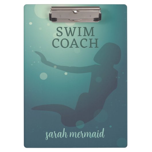 Swim Coach Aquamarin Modern Mermaid Clipboard Klemmbrett (Vorderseite)