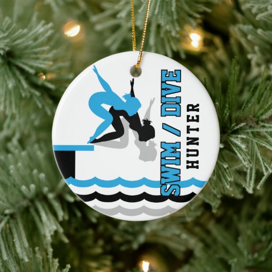 Swim Dive Team - Baby Blue und Black Keramik Ornament (Baum)