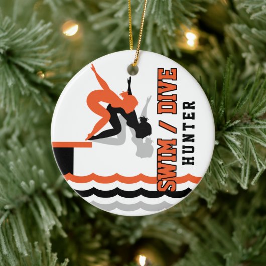 Swim Dive Team - Orange und Schwarz Keramik Ornament (Baum)