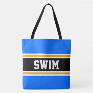 SWIM Fun Athletic Bright Blue Black Yellow Stripes Tasche