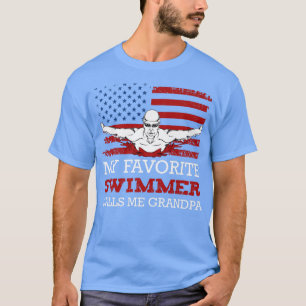 Swim Grandpa Vatertag Amerikanischer Schwimmerflag T-Shirt