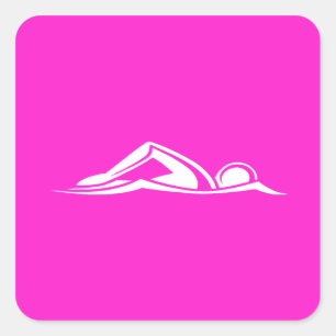 Swim Logo-Aufkleber Rosa Quadratischer Aufkleber
