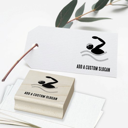 Swim-Logo - Benutzerdefinierter Text für Wasserspo Gummistempel