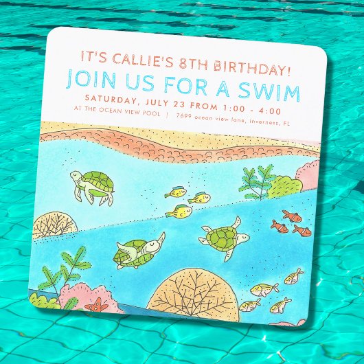 Swim Party Sea Turtles Sommer Geburtstag Einladung