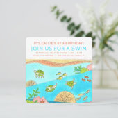 Swim Party Sea Turtles Sommer Geburtstag Einladung (Stehend Vorderseite)