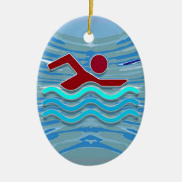 SWIM Schwimmer-Liebe-Herz-rosaroter Pool NVN695 Keramik Ornament