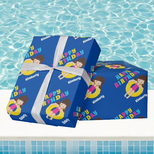 Swim Team Girl Custom Kids Happy Birthday Geschenkpapier