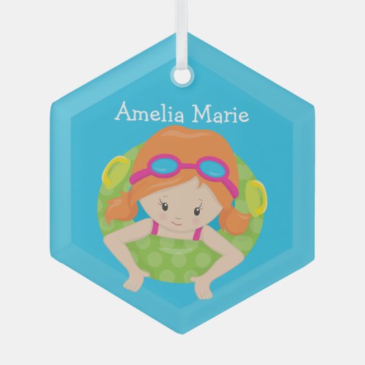Swim Team Redhead Girl Niedliches Personalisiertes Ornament Aus Glas (Vorderseite)