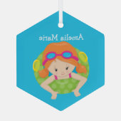 Swim Team Redhead Girl Niedliches Personalisiertes Ornament Aus Glas (Rückseite)