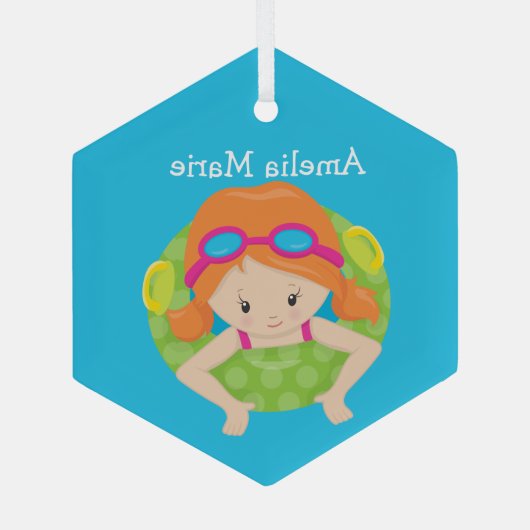 Swim Team Redhead Girl Niedliches Personalisiertes Ornament Aus Glas (Rückseite)