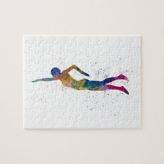Swimmer in Watercolor Puzzle (Horizontal)