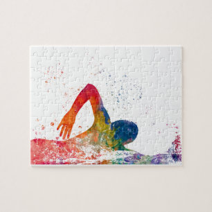 Swimmer in Watercolor Puzzle