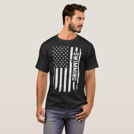 Swimming American Flag USA Duathlete Cross Country T-Shirt (Vorne ganz)