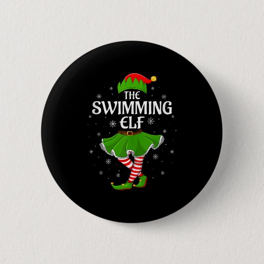 Swimming Elf Christmas Family Girls Women Elf Squa Button (Vorderseite)