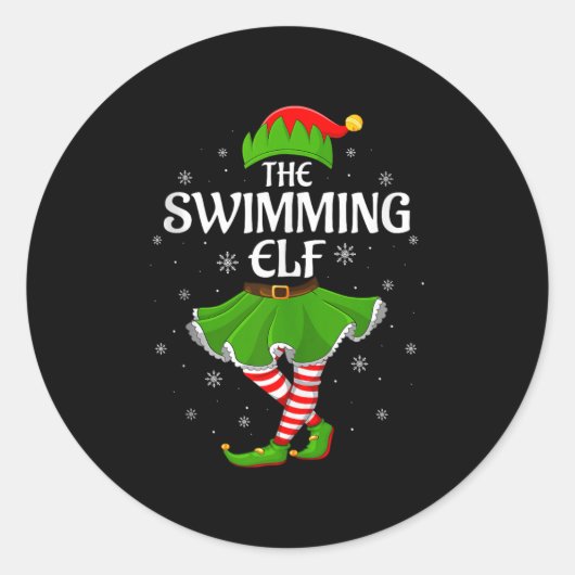 Swimming Elf Christmas Family Girls Women Elf Squa Runder Aufkleber (Vorderseite)