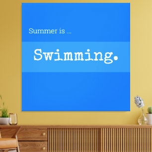 SWIMMING Fun Sporty Bright Blue Sommer Streifen Leinwanddruck