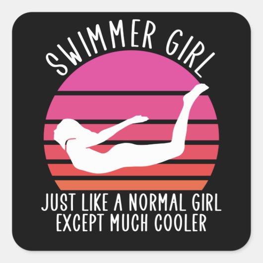 Swimming Girl Quadratischer Aufkleber (Vorderseite)