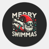 Swimming Gnome, Merry Swimmas, Swimmer Christmas Runder Aufkleber (Vorderseite)