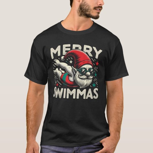 Swimming Gnome Merry Swimmas Swimmer Christmas T-Shirt (Vorderseite)