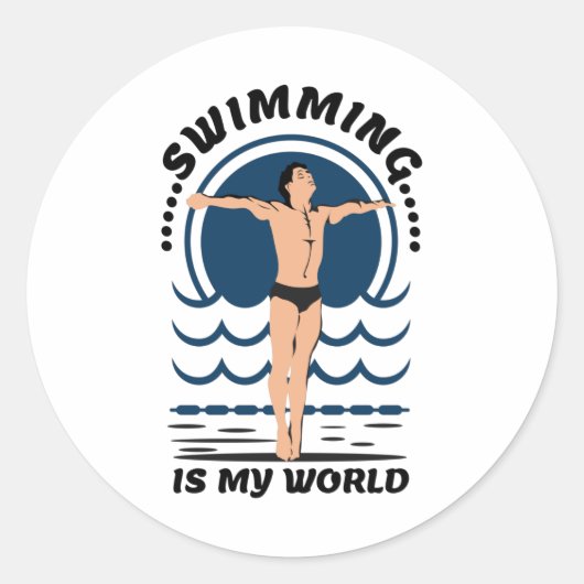 Swimming is My World - Swimmer in Speedo Runder Aufkleber (Vorderseite)