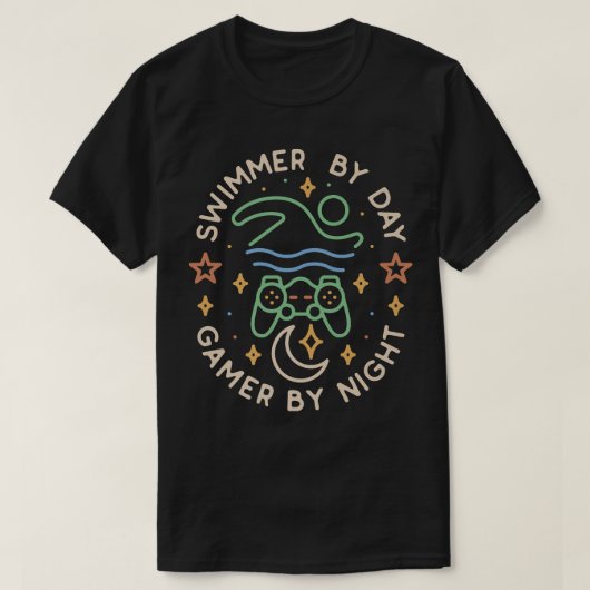 Swimming LoverSwimmer By Day Gamer By Night Funny  T-Shirt (Design vorne)