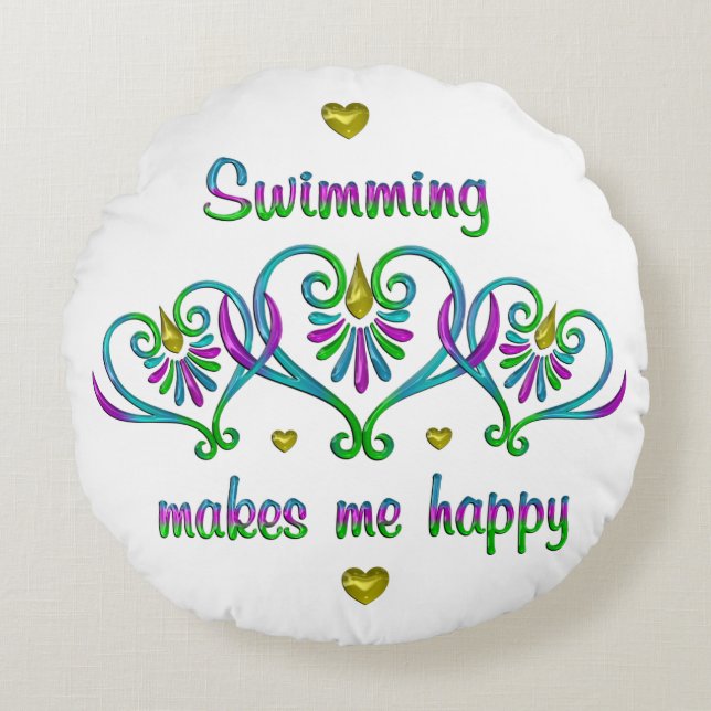Swimming Makes Me Happy Rundes Kissen (Vorderseite)