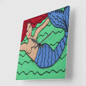 Swimming Mermaid Abstract Painting Square Wall Clo Quadratische Wanduhr (Winkel)