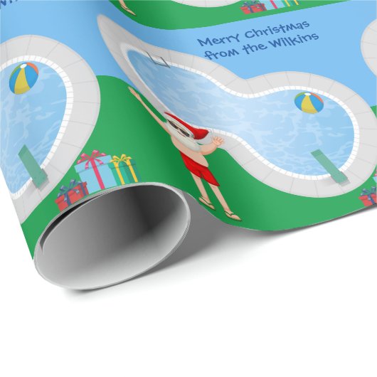 Swimming Pool Santa Claus Weihnachten Geschenkpapier (Rolleneckpunkt)
