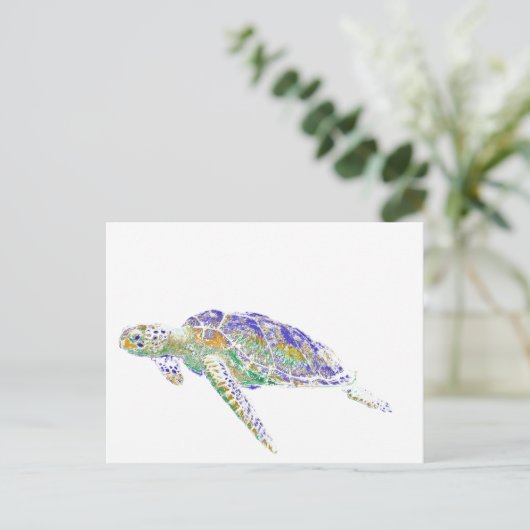 Swimming Sea Turtle Moderne Kunst Postkarte (Stehend Vorderseite)