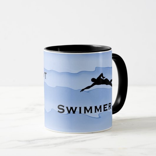 Swimming with Swimmer silhouettes and waves Tasse (VorderseiteRechts)