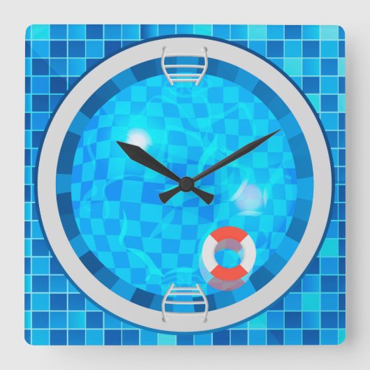 Swimmingpool Suare Wanduhr (Vorderseite)