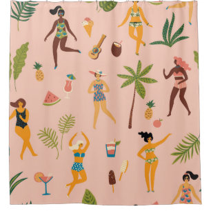 Swimsuit Ladys: Tropischer Vintager Tanz Duschvorhang