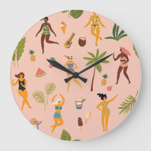 Swimsuit Ladys: Tropischer Vintager Tanz Große Wanduhr