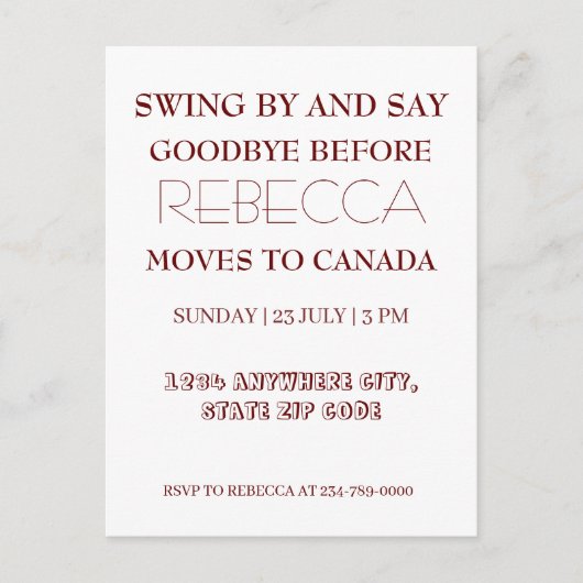 Swing By and Say Goodbye geht weg Abarewell Party Postkarte (Vorderseite)