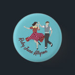 Swing Dance Couple Button<br><div class="desc">Swing Dance Paar Design-Taste mit anpassbarem Text.</div>