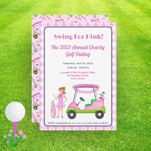 Swing for Pink Golf Outfit Breast Cancer Awareness Einladung