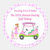 Swing for Pink Golf Outfit Breast Cancer Awareness Runder Aufkleber (Vorderseite)