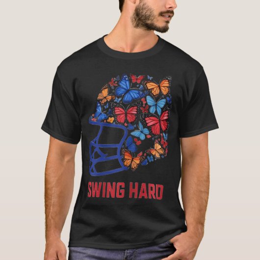 Swing Hard Baseball Helmet Butterfly Lady Baseball T-Shirt (Vorderseite)