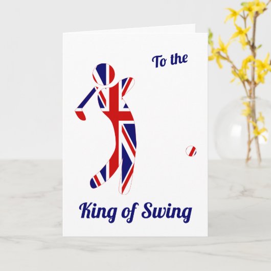 Swing King | Union Jack Golfer | Vatertag Karte (Gelbe Blume)