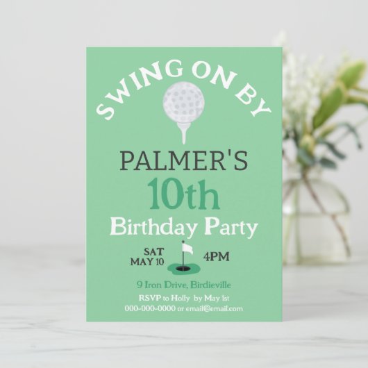 Swing On by Golfing Birthday Party Einladung (Stehend Vorderseite)
