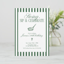 Swing Sip Celebrate Golf Birthday Green Stripe Einladung