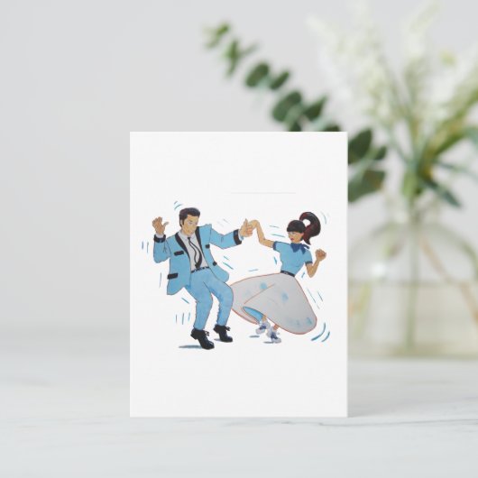 Swing-Tänzer mit Poodle-Rock und Sattelschuhen Postkarte (Stehend Vorderseite)