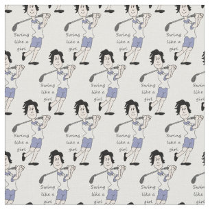 Swing wie ein Girl Golfer Fun Golf Quote Cartoon Stoff