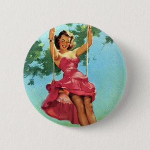 Swingendes Pin Up Mädchen Button