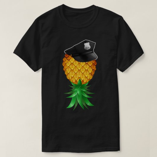Swinger Upside Down Ananappolizei-Offizier Hut T-Shirt (Design vorne)