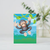 Swinging Cartoon Chimp Postkarte (Stehend Vorderseite)