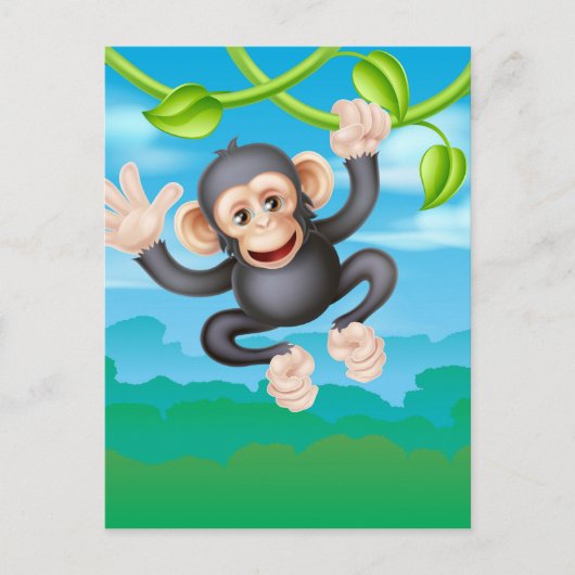 Swinging Cartoon Chimp Postkarte (Vorderseite)