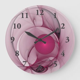 Swinging Fractal, Modern Abstract Berry Pink Art Große Wanduhr